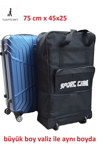 tualpticaret Genişleyebilir Seyahat Çantası Hurç Çeyiz 5 Tekerlekli Bez Büyük Boy Valiz Körüklü 75x45x25cm