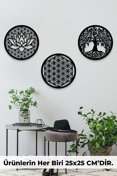 Evinemoda Arborele vieții Floarea vieții Floarea lotusului Pictură decorativă de perete în 3 bucăți cu semnificație
