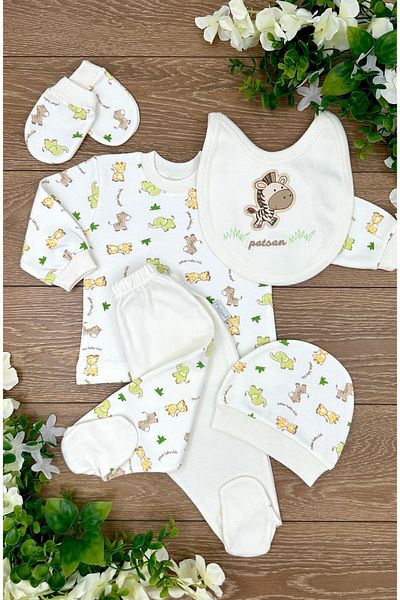 PATSAN Newborn Baby 5 Piece Hospital Discharge Set - Organic Cotton, Cute Zebra