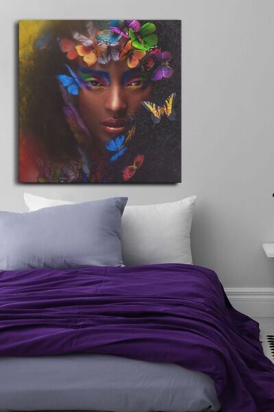 Evinemoda Portret žene sa cvetnim motivima, jednodijelno kvadratno platno - S...