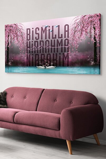 Evinemoda Besmele Yazılı Kuğu Gölü Kanvas-canvas Tablo