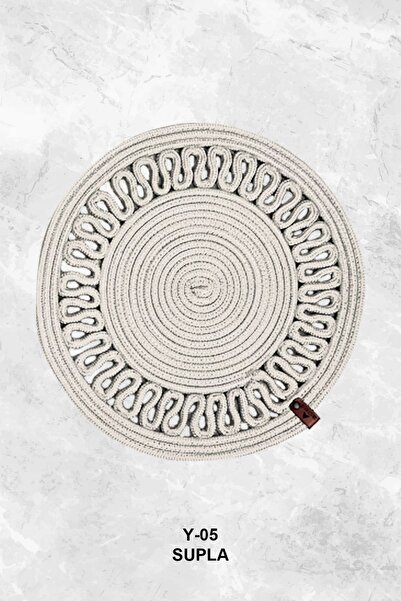 FABRİCART HALI Dekoratif Jüt Dokuma Supla Amerikan Servisi Tripotlu Krem