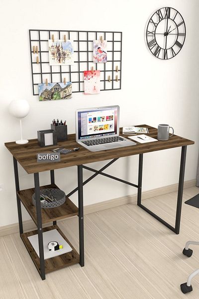 Bofigo 60*120 CM 2 Shelves Metal Study Desk Computer Desk Office Dinner Table Lidya