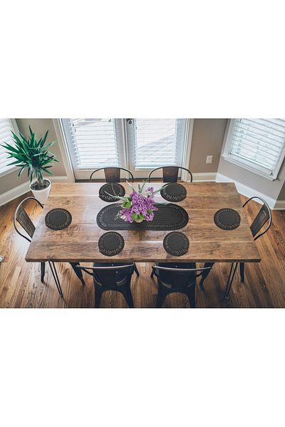FABRİCART HALI Runner țesut din iută neagră - trepied decorativ ondulat, serviciu american