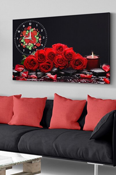 Evinemoda Güller Mum Saatli Kanvas - Canvas Tablo