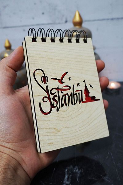 markcat Mini blocnotes cu tematică Istanbul - Copertă din lemn, caiet de buzunar - Lista mea