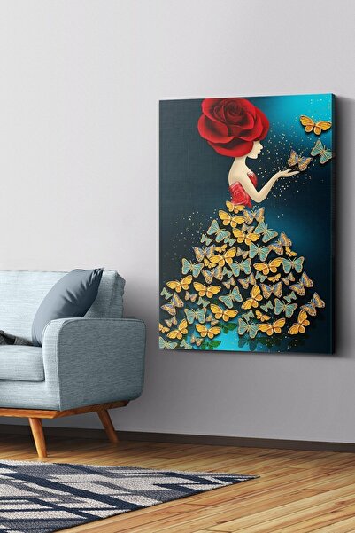 Evinemoda Kelebek Kadın Kanvas - Canvas Tablo