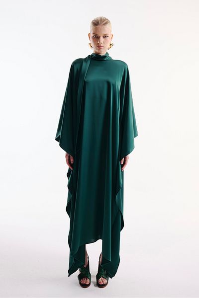 Nuum Design Neck Tie Satin Dress Duck Green