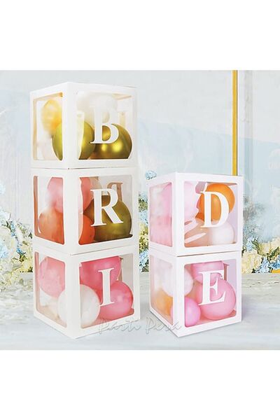 parti pera Bride Şeffaf Balon Kutusu Bride Yazılı Harf 25x25cm
