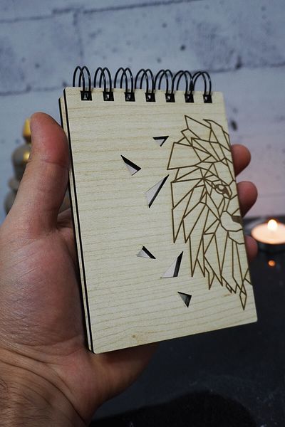 markcat Blocnotes cu capac din lemn Leu - Mini caiet de buzunar - Lista mea