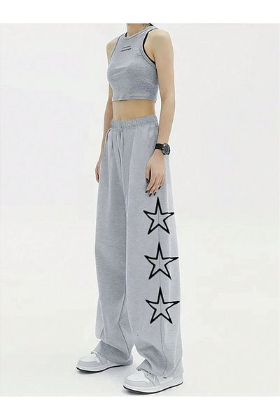 Mella&Co Pantaloni de sport largi pentru femei - cu talie elastică, două fire