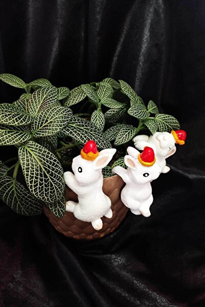 Painted Triple Christmas Hat Rabbit Terrarium Potted Ornament Decorative Object Christmas Ornament ( 3PCS )