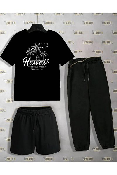 aynewmoda Комплект от тениска и шорти с щампа SUMMER TREES