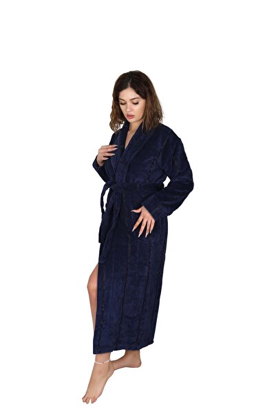 ESMEN Темно-синій оксамитовий халат з флоком