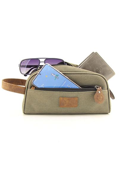 HNB Khaki Men's Canvas Shaving Bag - Waterproof, Personal Care, Daily