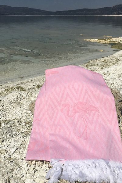 Denizli Concept Καλοκαιρινό σαρόνγκ με ροζ φλαμίνγκο - 100% βαμβάκι