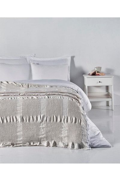 Denizli Concept Natural Waffle Pike 230x250 Bedspread - Beige, White and Navy Color Options