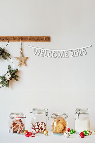 Feymoons 2025 New Year Wall Lettering - Decoration Felt, White, 90 Cm, Depakece1050