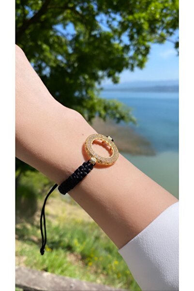 fanjew Çeyrek Altın Uyumlu Çerçeveli Makrome Bileklik, Çeyrekli Bileklik, Çeyrek Altın Takılan Bileklik