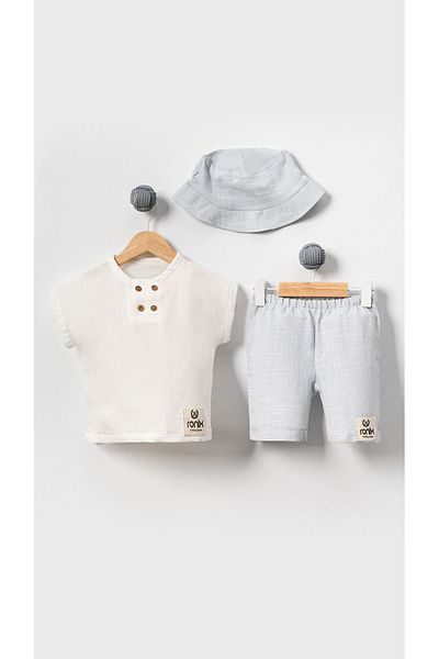 Gamzely Linen Kids Shirt and Shorts Set - With Hat
