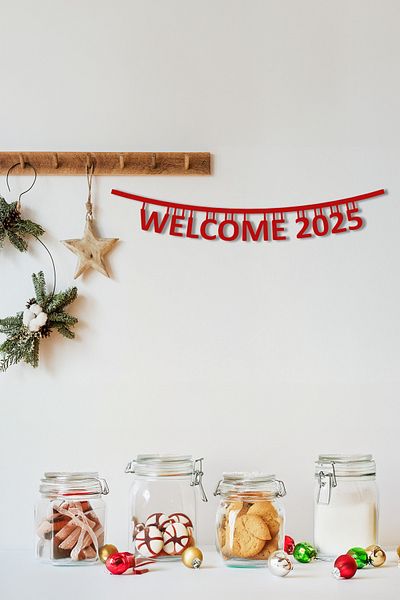 Feymoons 2025 New Year Wall Lettering - Red 90 Cm Ornament Felt Lettering, Depakece1050