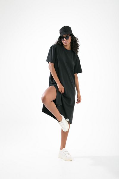 MuuBs TDRESS Long Oversize T-shirt Dress - Crew Neck, Two Side Slits