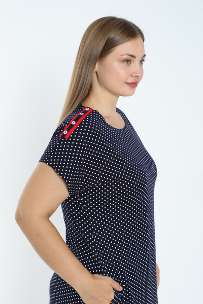 İntensive Γυναικείο πουά ναυτικό μεγάλο μέγεθος επωμίδα κοντομάνικο φόρεμα