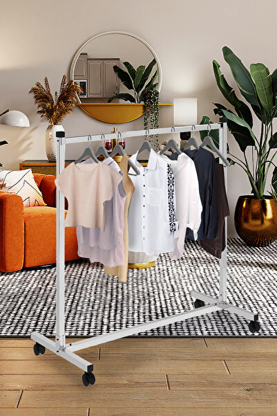 Manken İstanbul Ev Tipi Ekonomik Kıyafet Askısı Tekerlekli Askılık Orta Stant...