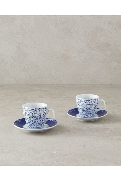 English Home Freesia 4 Piece Porcelain Cup Set - Brown & Blue Personality