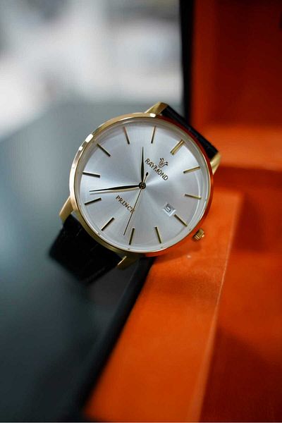 Raymond Black/Gold Leather Wristwatch