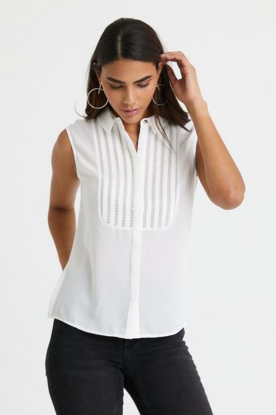 TUSSE Plus Size Sleeveless Chiffon Classic Shirt - RiBBed Detail