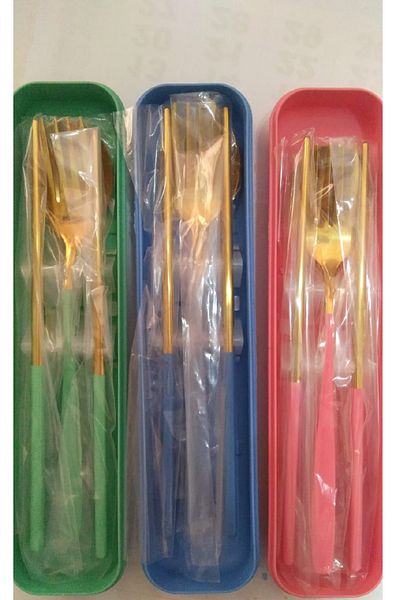 Rainbow 4 Piece Stainless Oval Korean - Fork Spoon Knife Set