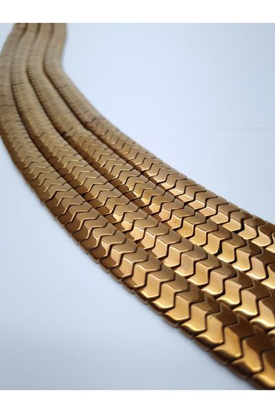 Yüksel Boncuk Zigzag Model Hematite Stone - Bronze Natural Stone String