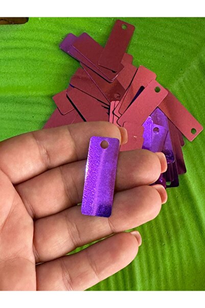 Gönülden Tasarım 3X1 CM 50 ADET LAZER KESİM PARLAK BAGET DELİKLİ PUL PAYET Mor