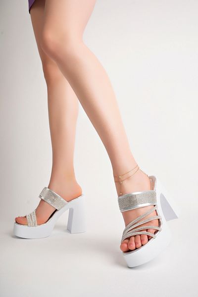 Freemax Pantofi cu platforma de damă de culoare argintie - toc inalt de 12 cm