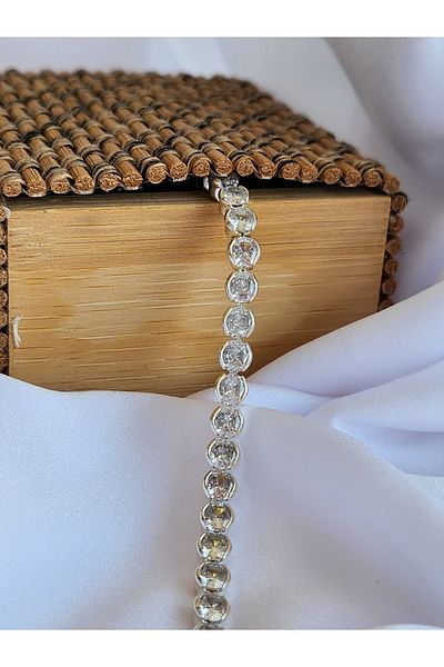 Eva Takı Tennis Zircon Bracelet - Round Model, Waterway, Silver Jewelry Store