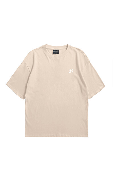 Eazy Co Eazy Beige Abstract Shapes Unisex Oversize εμπριμέ κοντομάνικο μπλουζάκι