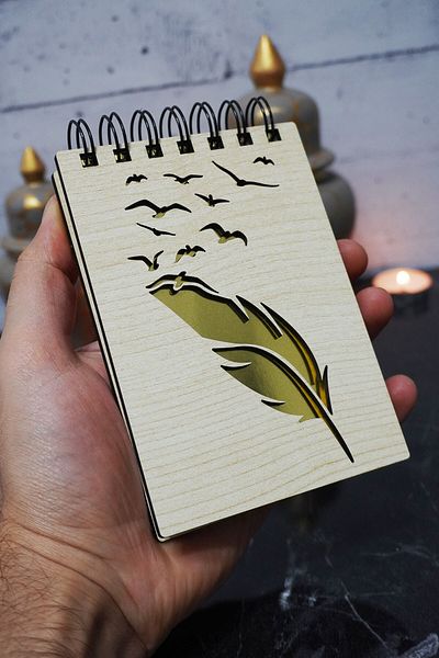 markcat Bird Feather Themed Notebook with Wooden Cover - Mini Pocket Notebook - My List