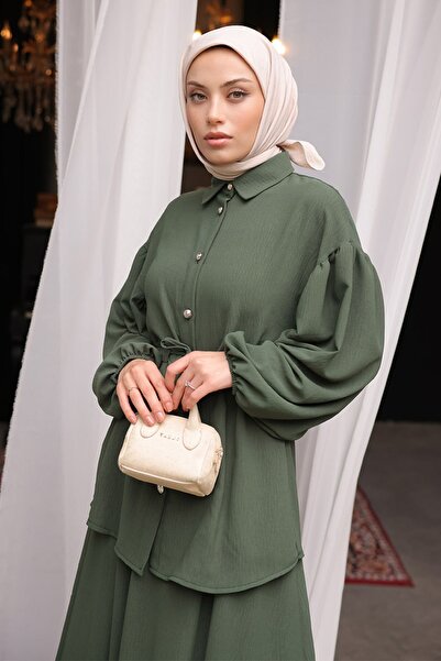 BURCU TESETTÜR Etekli Tesettür Ayrobin Takım BRC2409 Haki