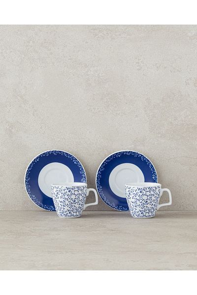 English Home Freesia 4 Piece Porcelain Cup Set - Brown & Blue Personality