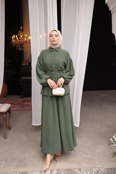 BURCU TESETTÜR Etekli Tesettür Ayrobin Takım BRC2409 Haki