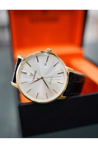 Raymond Black/Gold Leather Wristwatch