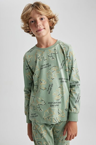 DeFacto Erkek Çocuk Desenli Uzun Kollu Penye Pijama Takımı B1452a823wn