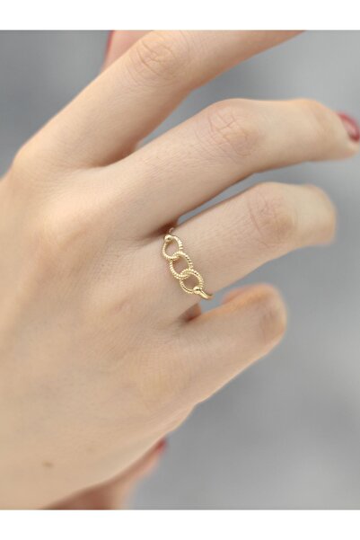 Zeynepli gold & jewelry 14 Ayar Altın 3'lü Halkalı İnce Yüzük