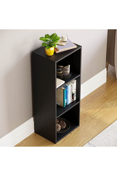 Modern home Bookcase and accessory Display Unit of wood 3Tier Black
