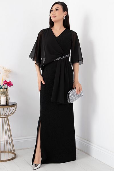 PULLIMM Stone Detailed V-Neck Chiffon Evening Dress - AP-075