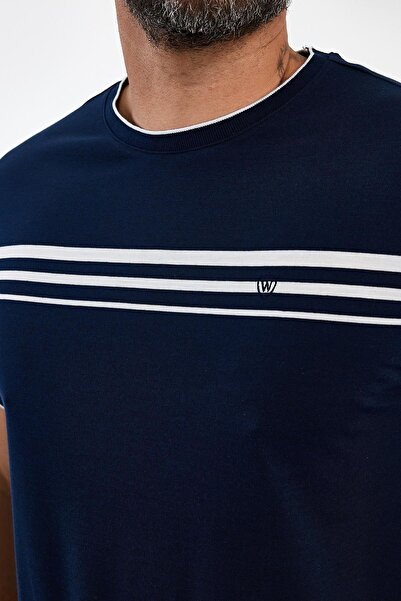 ENQUE Чоловіча базова футболка з коміром-стійкою Comfort, довга, темно-синя