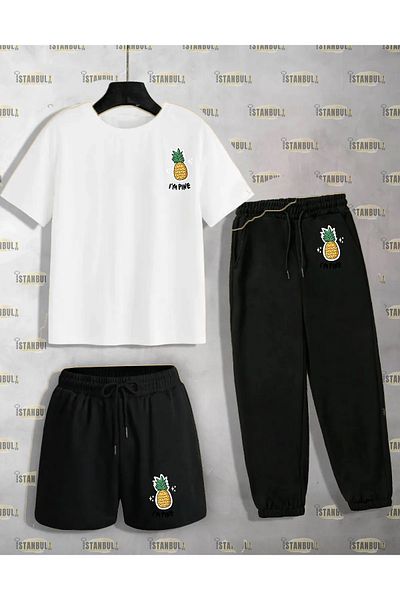 aynewmoda Комплект от тениска и шорти с шарка на ананас