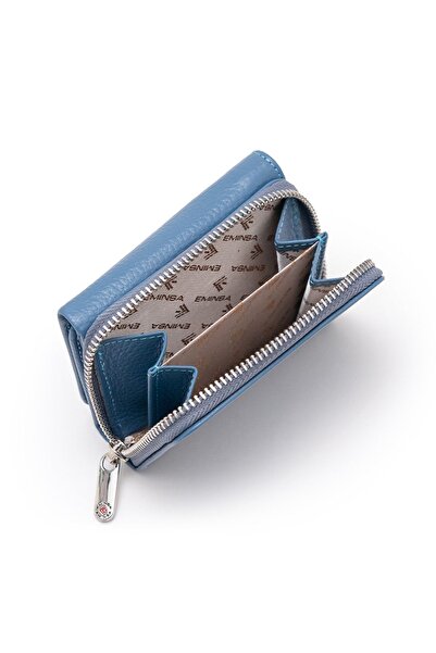 Eminsa Mavi Hakiki Deri Kadın Cüzdanı