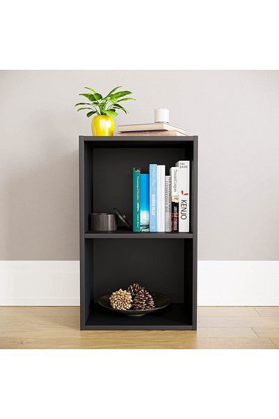 Modern home Bookcase and accessory Display Unit of wood 2Tier Black